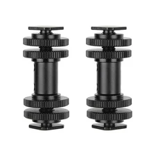 2x Double-end Hot Shoe Flash Mount With Lock Nuts For Camera/Monitor/Microphone