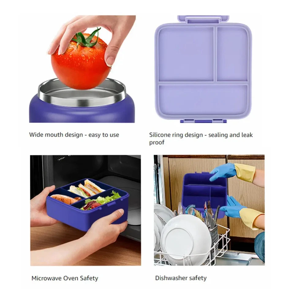 Bento Lunch Box with 8Oz Stainless Steel Insulated Vaccum Food Jar - Image 3 of 4