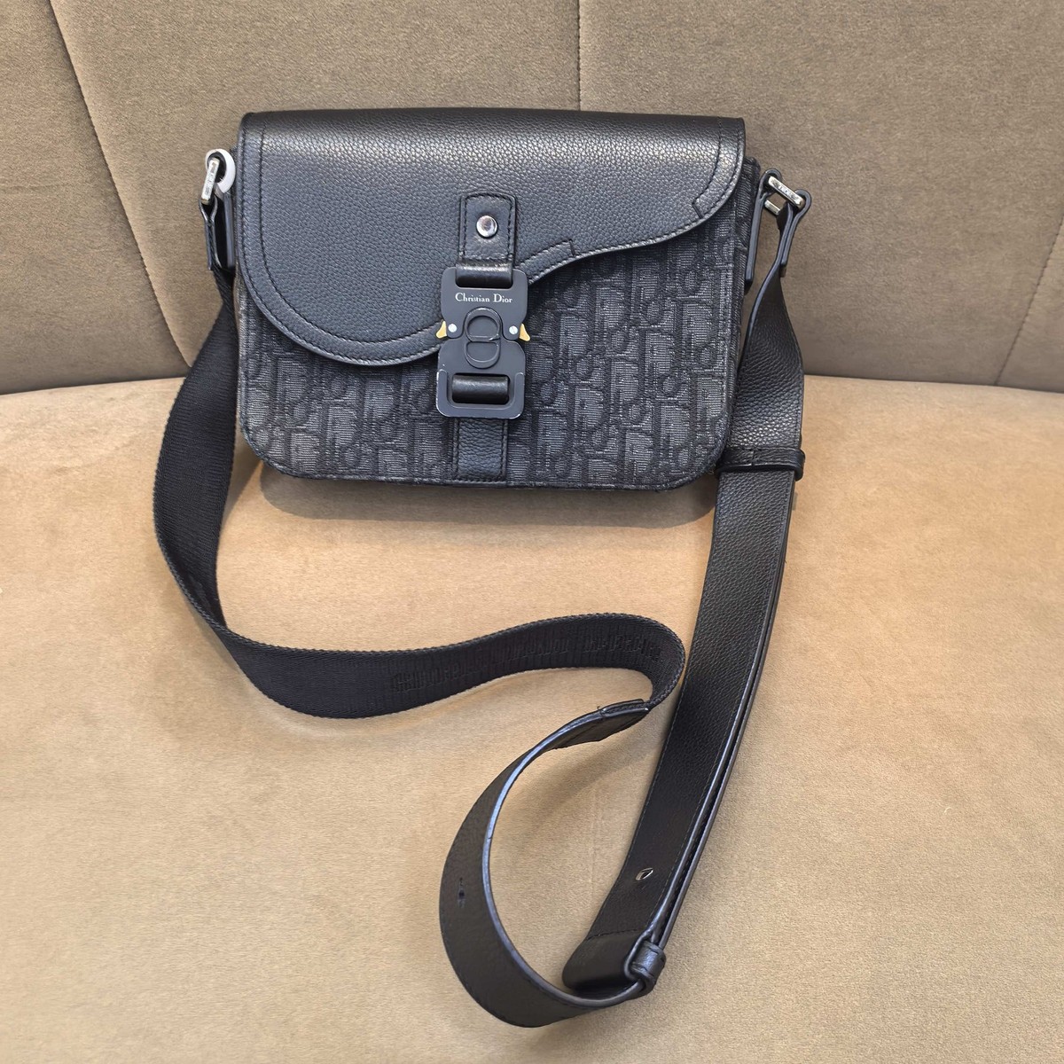 Christian Dior Messenger Bag Black Oblique Jacquard with Grained