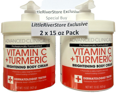 2 X 15 oz! ADVANCED CLINICALS VITAMIN C + TURMERIC Brightening FACE BODY & CREAM
