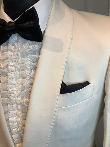 Mens White /Ivory Tuxedo Dinner Jacket by T&W 36 Short Shawl Collar Cloth Button - Picture 9 of 11
