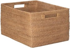 Handwoven Rattan Storage Basket with Handles - Decorative Home Organizer Bin