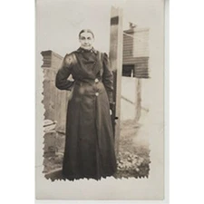 RPPC 1910 Woman in Black Long Coat Stern Look Hair Up Unused Unknown Unposted