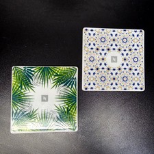 Nespresso Coasters Set of 2 Green Blue White Tropical Geometric Portugal 4x4