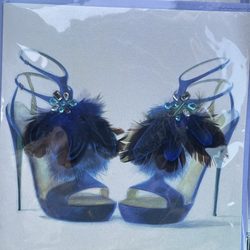 Papyrus~Blue feather High Heel Stilettos W/Gems~Birthday Card