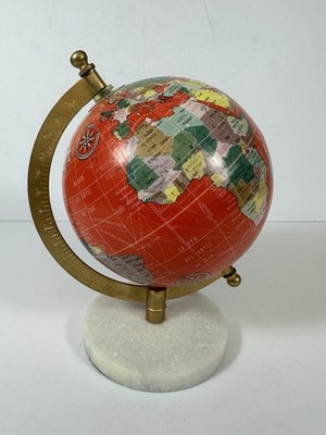 Tabletop Globe 8''h Small Red Spinning/Rotating Detailed World Map Stone Base