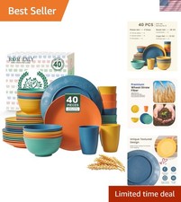 40-Piece Wheat Straw Dinnerware Sets, Service for 8, Unbreakable Plates and ...