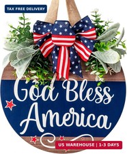 4th of July Wreath, Patriotic Wreaths for Front Door Wooden Welcome Wreath for F