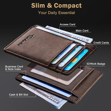 Slim Wallet Front Pocket Minimalist Leather RFID Blocking Medium Size