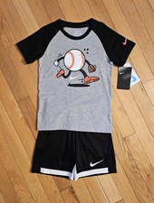 NEW Nike Little Boy Cotton Baseball Tee Short Set, Blue sz 5