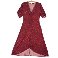 Old Navy  Midi Dress Size XL Burgundy Floral V Neck Ruched Cottage Core Bohemian