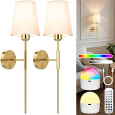 25.6 inch Battery Operated Wall Sconces Set of 2, Wireless Wall Lights with R...