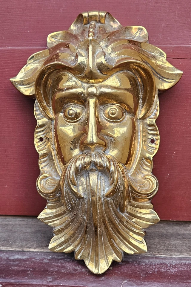 Grande Pesado Latón Sólido Jardín Dios Vikingo Cara Caprichosa Decoración Hogar o Jardín Foto 2 de 4