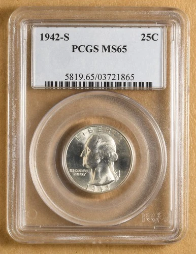 1942 S Washington Silver Quarter PCGS MS65