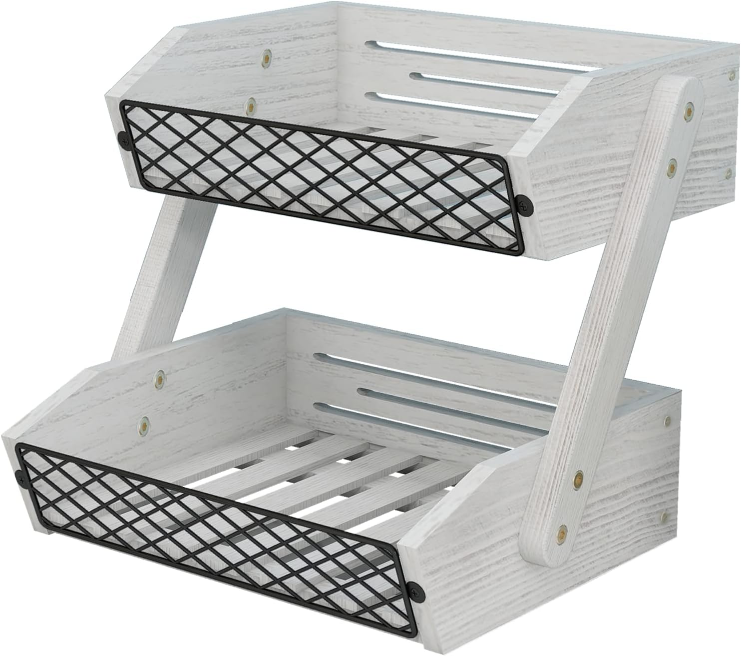 Fruit Basket for Kitchen, 2 Tier Fruit Bowl,Kitchen Counter Organizer,Wooden Veg