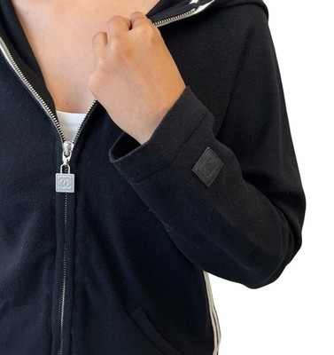 CHANEL Sport Vintage 04A CC Logo Jacket Top Hoodie #40 Black White
