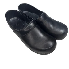 Sanita Leather Clogs Comfortable Slip On Shoes Black Size 40