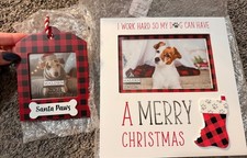 Dog Christmas Frame 2 Pack Includes Ornament and Freestanding Frame