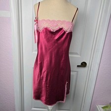 Victoria's Secret Angels Vtg Slip Dress Nightie Pink Satin Beaded Lace Size M