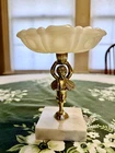 VTG Milk Glass Vanity Dish in Style of Hollywood Regency Marble Base Cherub