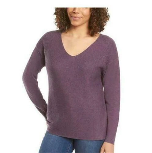 Ella Moss Ladies Ribbed V Neck Sweater Purple