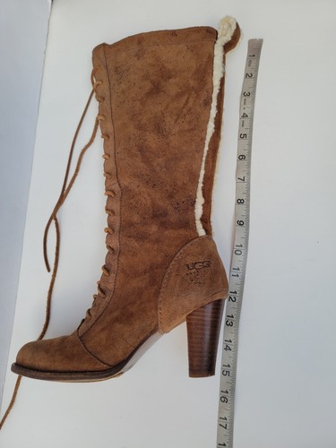 Botas UGG Camille para mujer talla 6 de cuero marrón con cremallera de encaje (F8007F) - Imagen 10 de 11