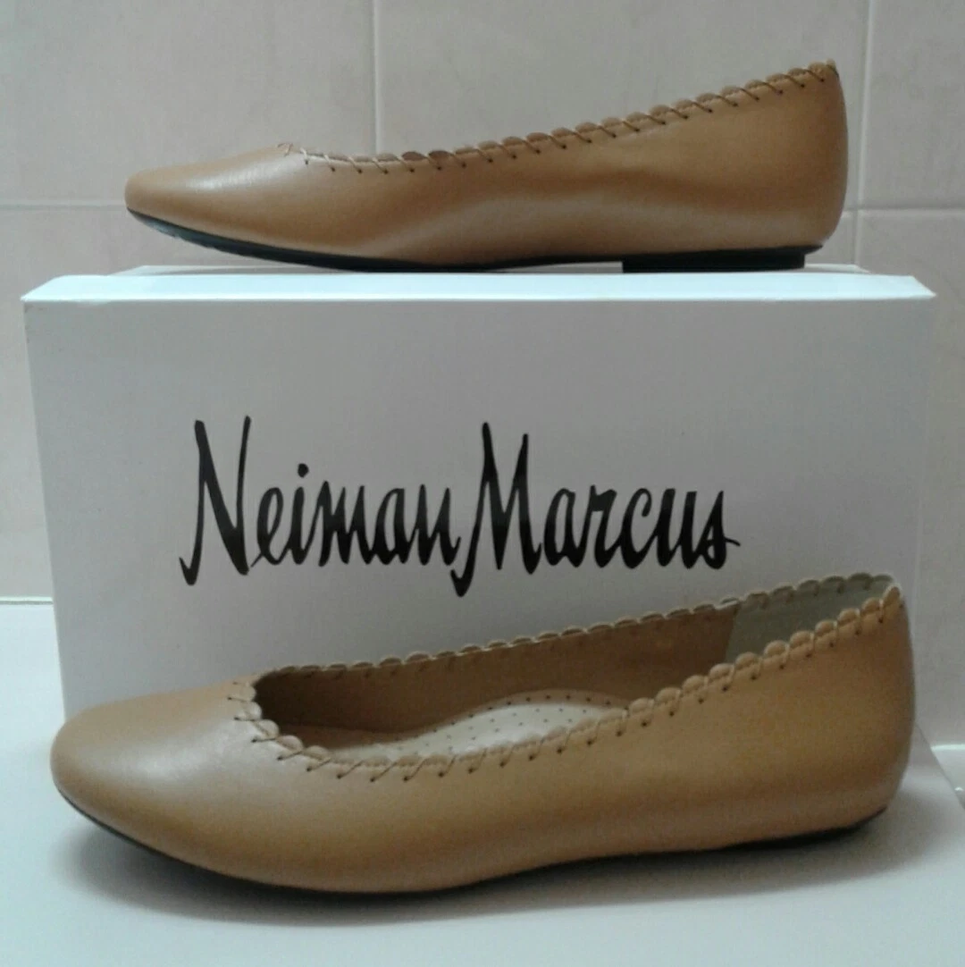 Neiman Marcus Stansie Camel Ballet Flat Slip On Leather Shoes Sz 8M