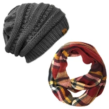 Wrapables Plaid Print Infinity Scarf and Beanie Hat Set