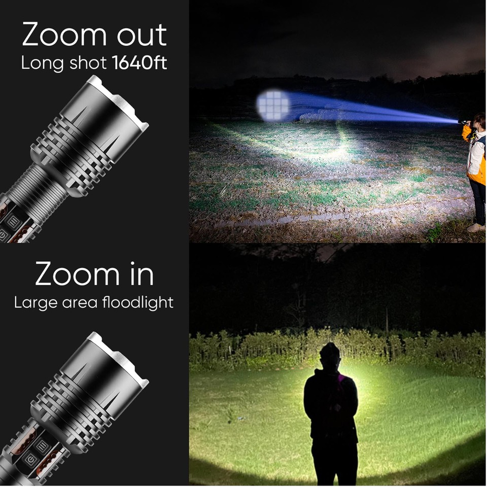 2 Projecteurs Frontaux LED Rechargeables - 990 000 LM, étanches, Pour Chasse, Randonnée, Travail