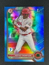 Justice Thompson 2022 Bowman 1st Edition BPPF-59 Blue Foil Refractor SP SN /150
