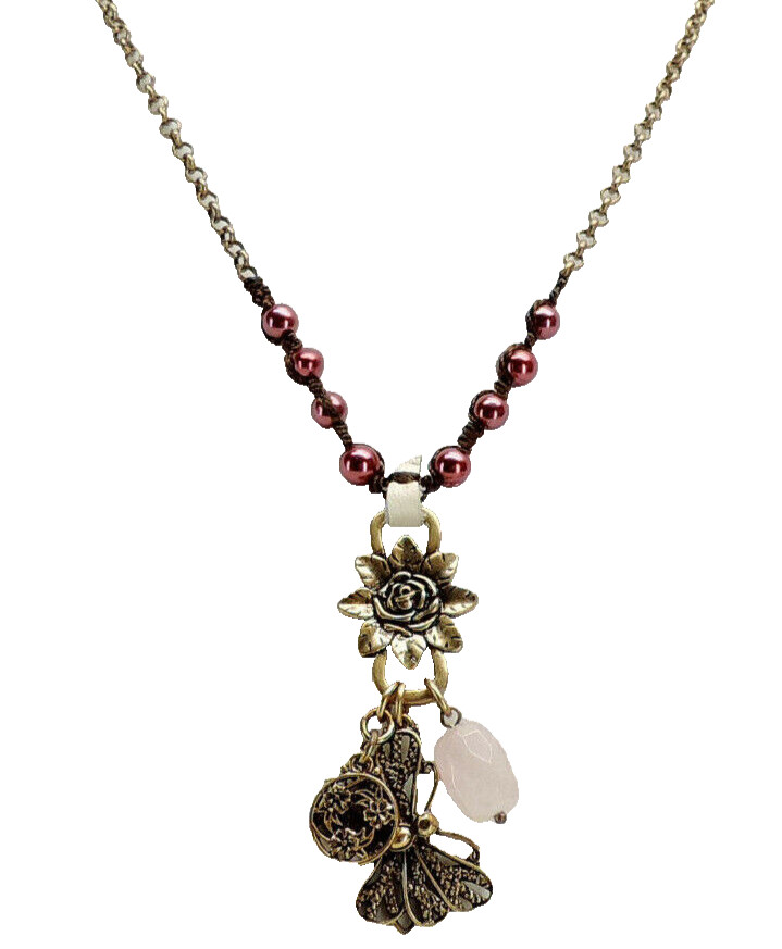 Lucky Brand Rose Quartz Butterfly Pendant Necklace Goldtone New in Box! - second product detail image