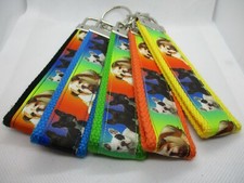 Mixed Color Bulldog Puppy Ribbon on Strong Webbing Key Fob Wristlet Animal
