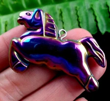 Healing Hematite Running Race Horse Carved Face Pendant Free Necklace & Gift Bag
