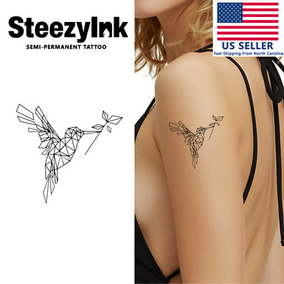SteezyInk temporary tattoo Geometric Hummingbird last upto 2 weeks 2 x 2 inch