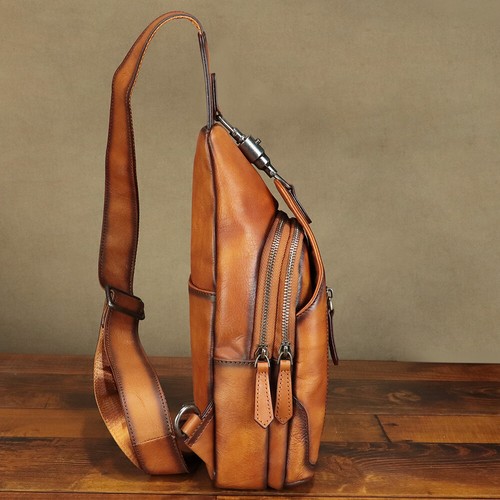Echt Leder Sling Bag für Damen Herren Retro Sling Rucksack Handtasche Umhängetasche - Bild 7 von 14