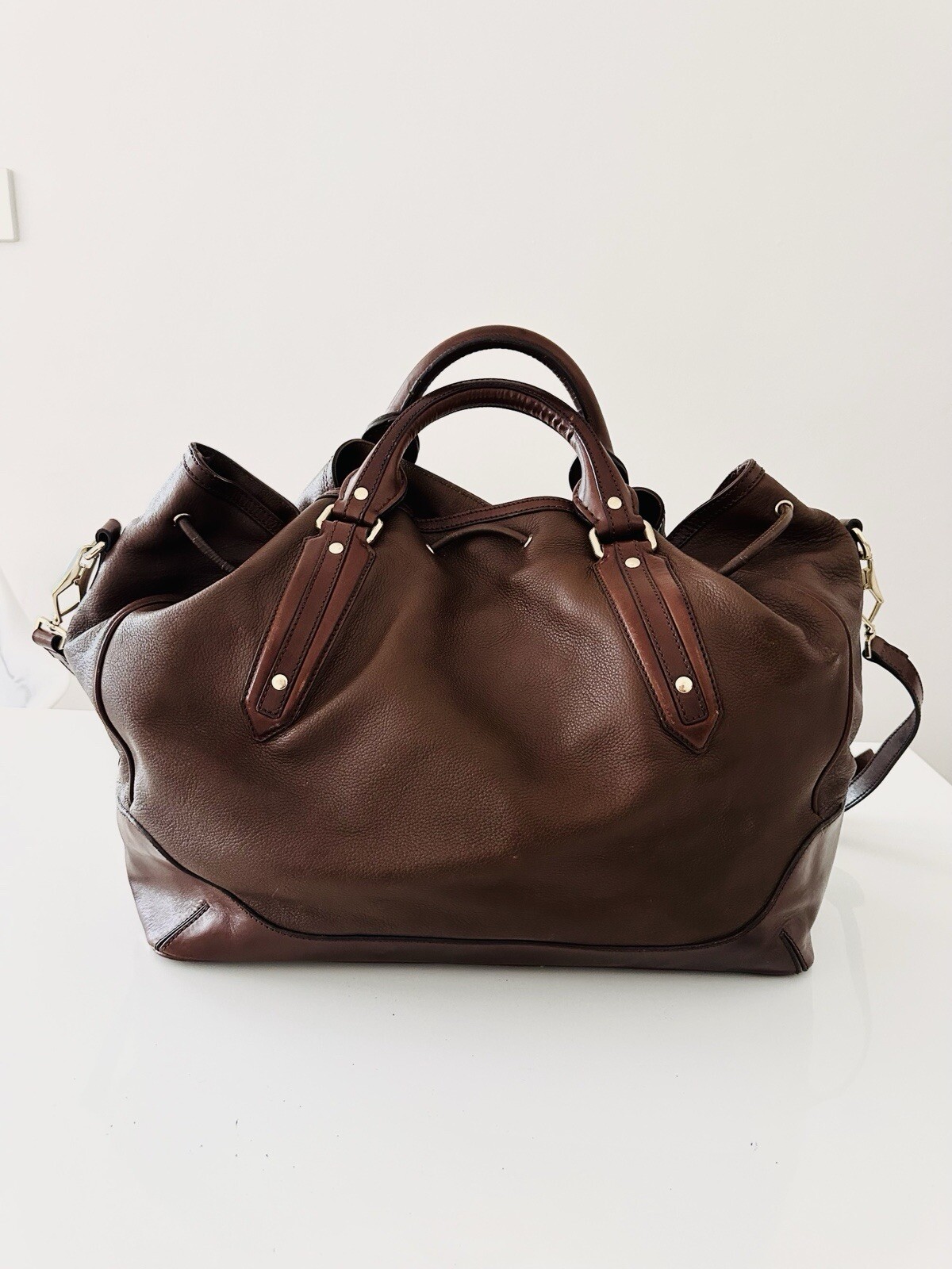 Burberry Earlsburn Brown pebbled Leather Tote Shoulder Big Bag Nova Check Lining image 3