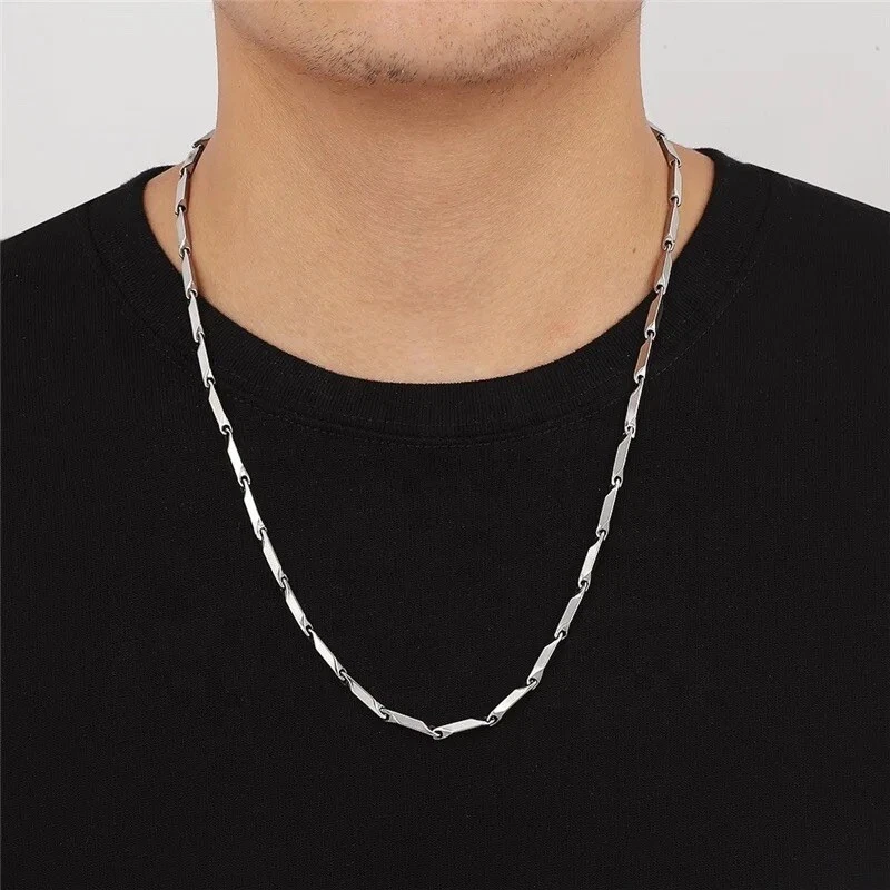 Collana IN Argento Acciaio Inox 18K Oro Bianco Placcato 55 CM 3 MM Uomo Donna - Immagine 2 di 4