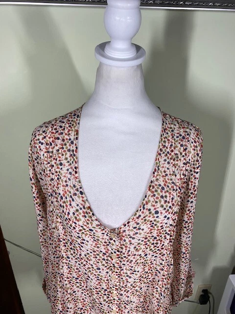 Blusa Kirra Mujer Talla M Multicolor Pintuck Semi Transparente Manga 3/4 Hada Campesina Foto 2 de 4