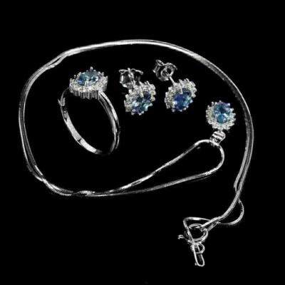 Silber Tansanit Ohrring Halskette Ring natürliche Edelsteine massiv Sterling M US 6,25