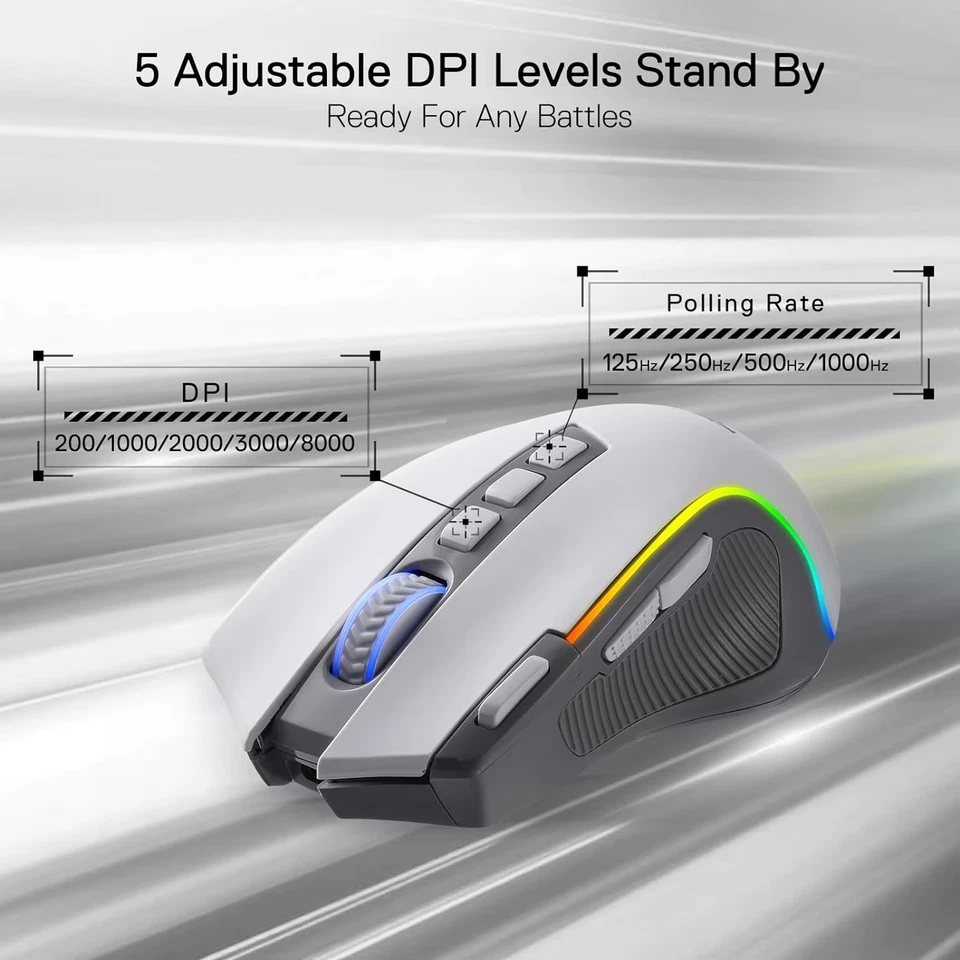 Redragon M612 PRO RGB Gaming Mouse – BT/2.4 GHz/Wired, 8000 DPI, 9 Buttons - Image 2 of 4