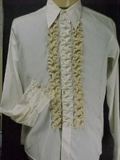 VINTAGE RUFFLED TUXEDO TUX SHIRT RETRO WHITE WITH TAN MADE IN USA NEW NOS