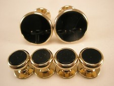 Round Black  Gold Vintage Cuff Links  4 Formal Shirt Studs prom tux groom p19