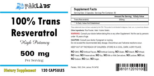 100% Trans Resveratrol 500mg - 120 Capsules - Anti-Aging Antioxidant Supplement - Picture 2 of 3