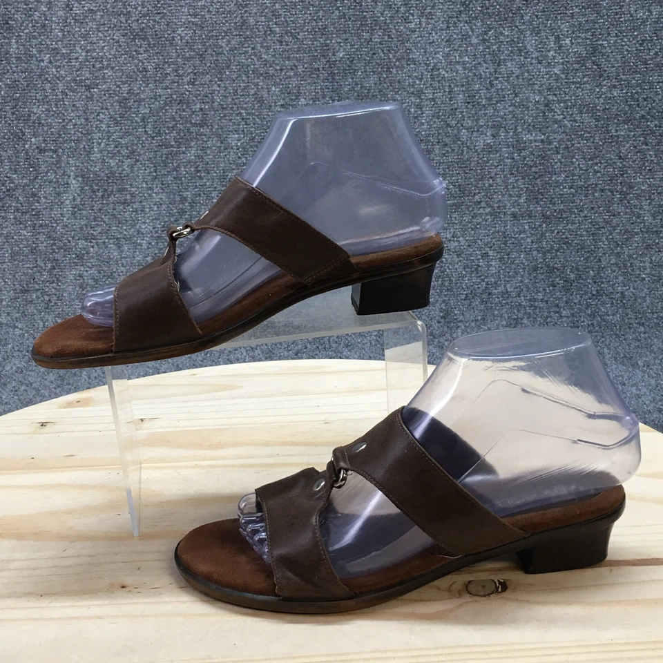 Sandalias Aerosoles Mujer 6.5 B Deslizables Tacones Bajos Cómodas Cuero Marrón Sin Cordones Foto 2 de 4