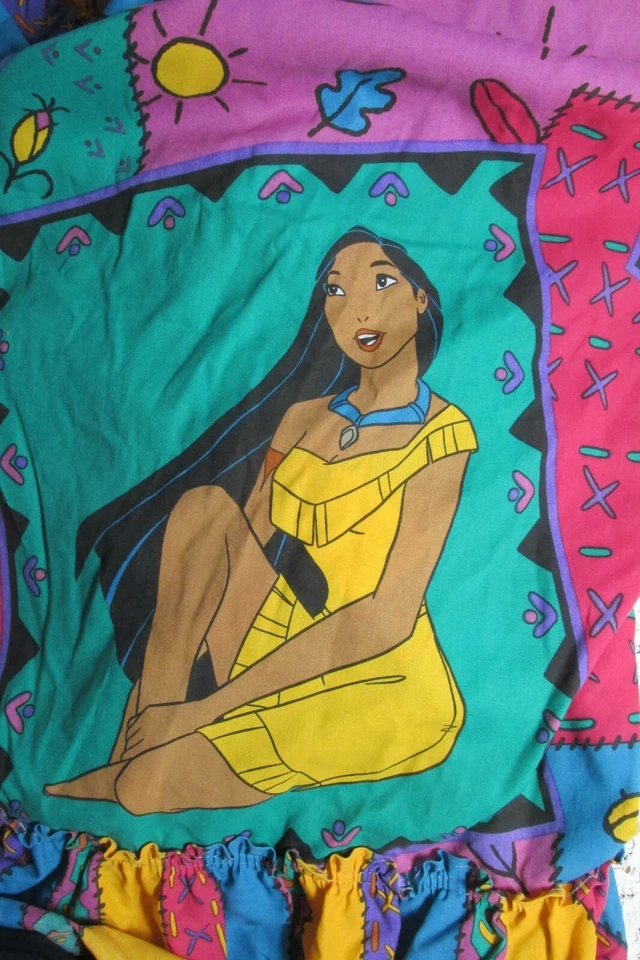 Falda de cama doble Disney Pocahontas vintage años 90 con volantes antipolvo usada en excelente estado rara Foto 3 de 4