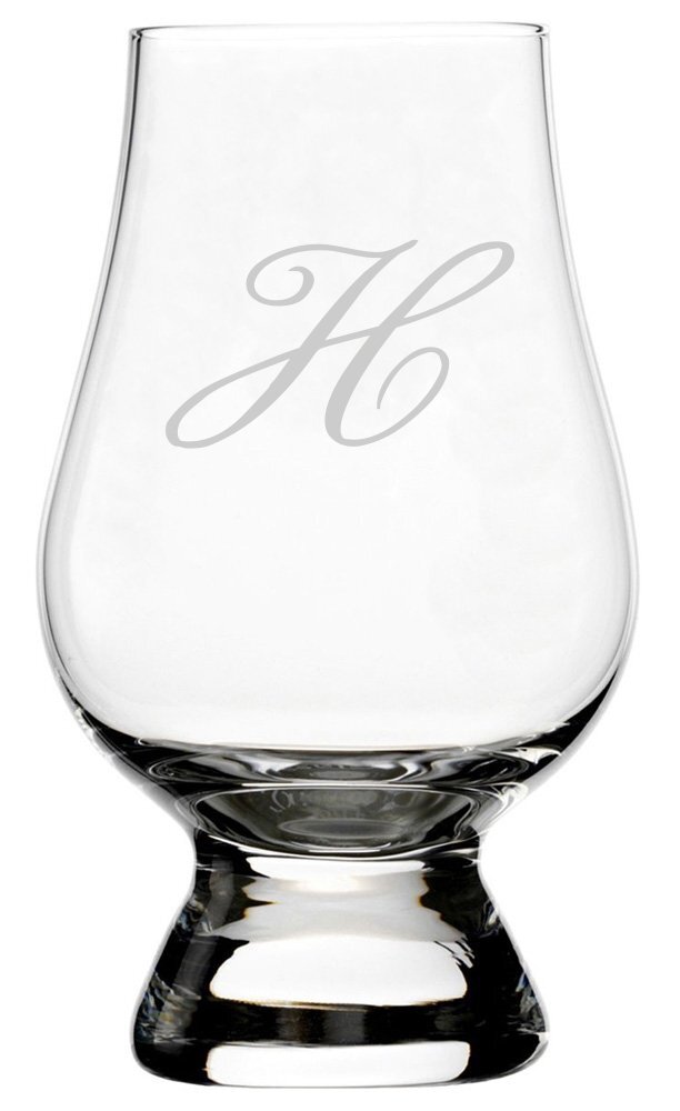 Bix Cursive Script Etched Monogram Crystal Glencairn  Whisky Glass (Letter H)-image