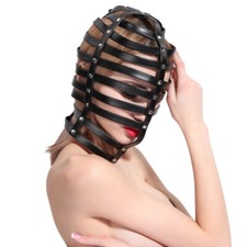 Masquerade PU Leather Headgear Hood Mask party Cosplay Costume Gimp Head Harness