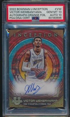 PSA 10/10 VICTOR WEMBANYAMA AUTO 2022 Bowman Inception ORANGE/25 