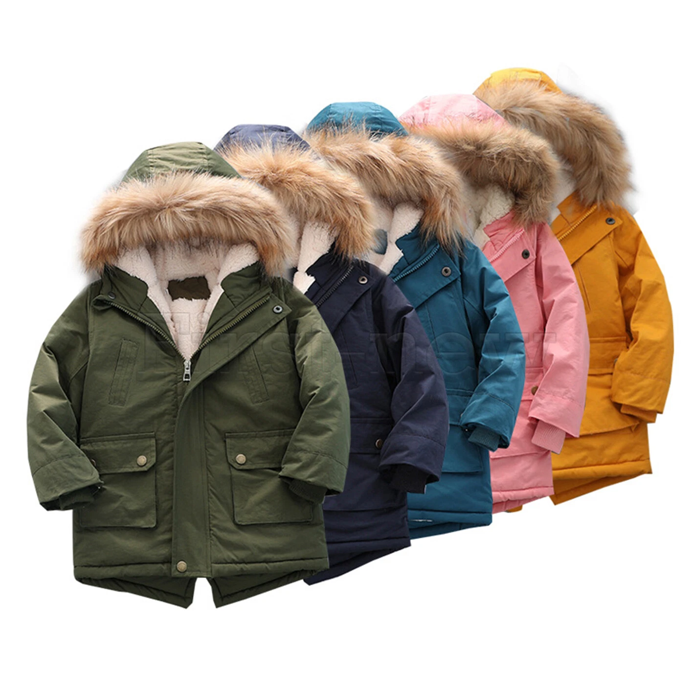 Boys artificial wool collar new fashion girls thickened outdoor thermal jacket