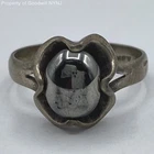Vintage 925 Sterling Mexican Silver Hematite Cabochon Flower Ring Size 6